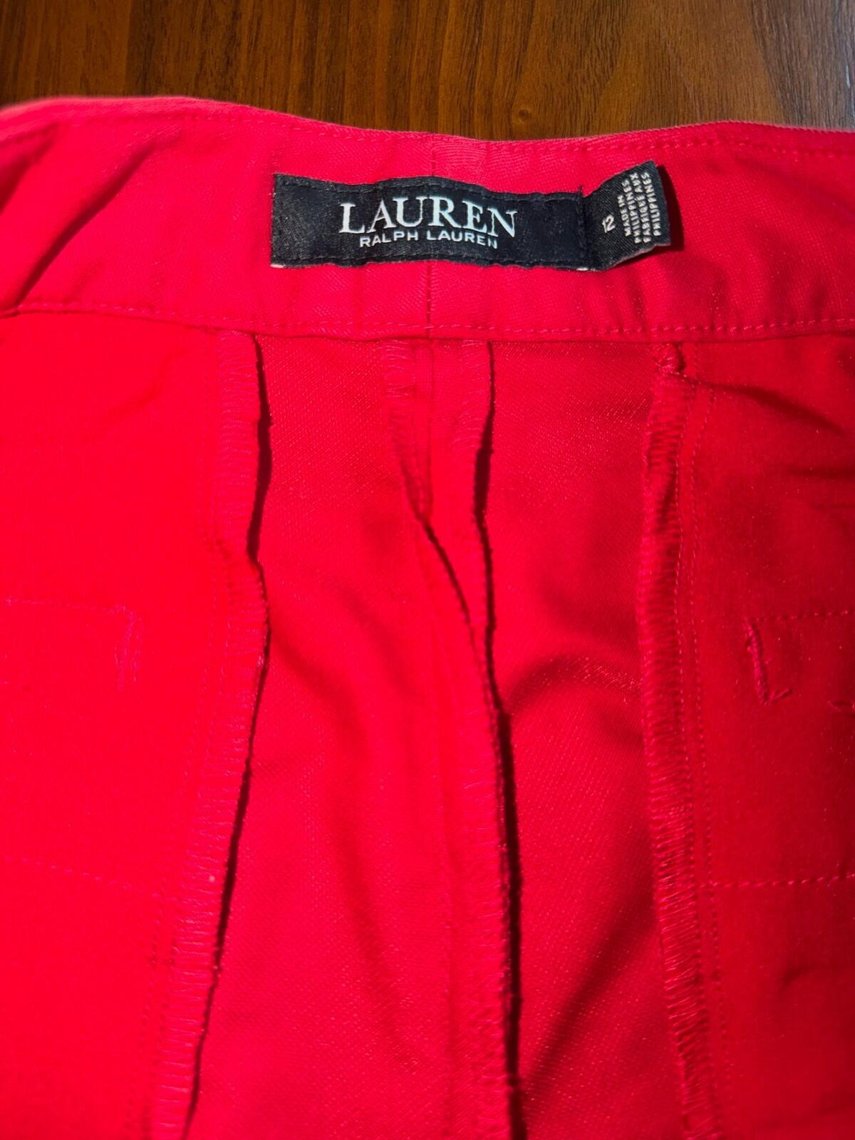 Lauren by Ralph Lauren Women's Red Wide Leg Pleated Trousers - Size 12