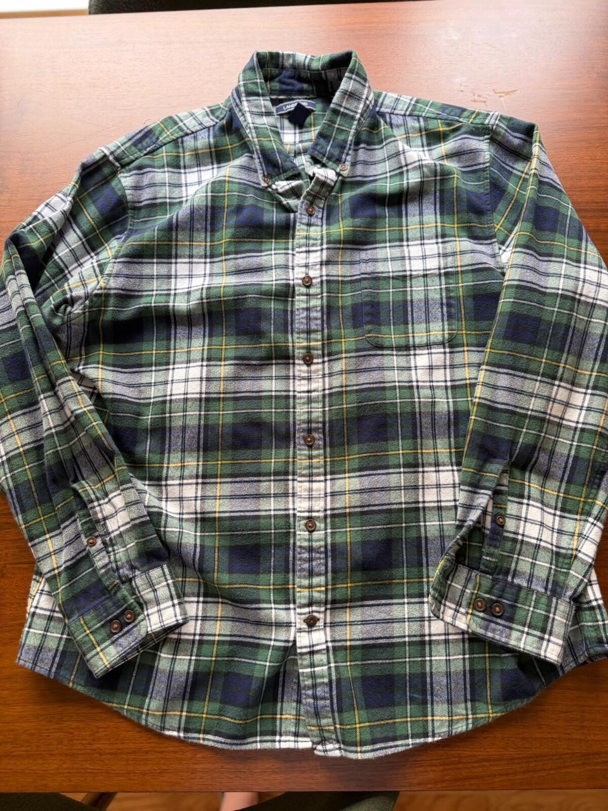 Lands' End Men's Flannel Traditional Fit Green Plaid Shirt - Size XL