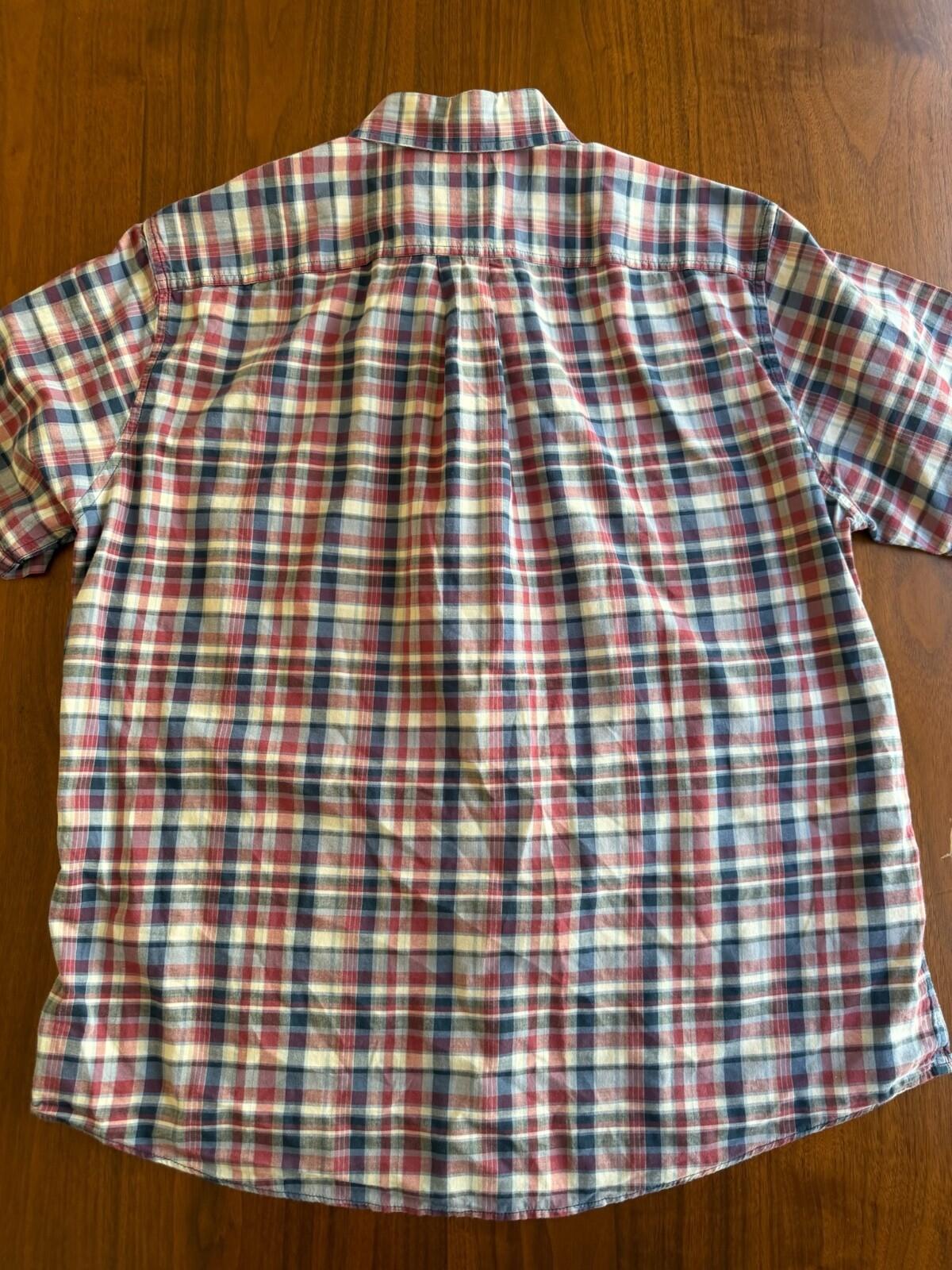 Eddie Bauer Men's Red & Blue Short-Sleeve Plaid Button-Down Shirt - Size L
