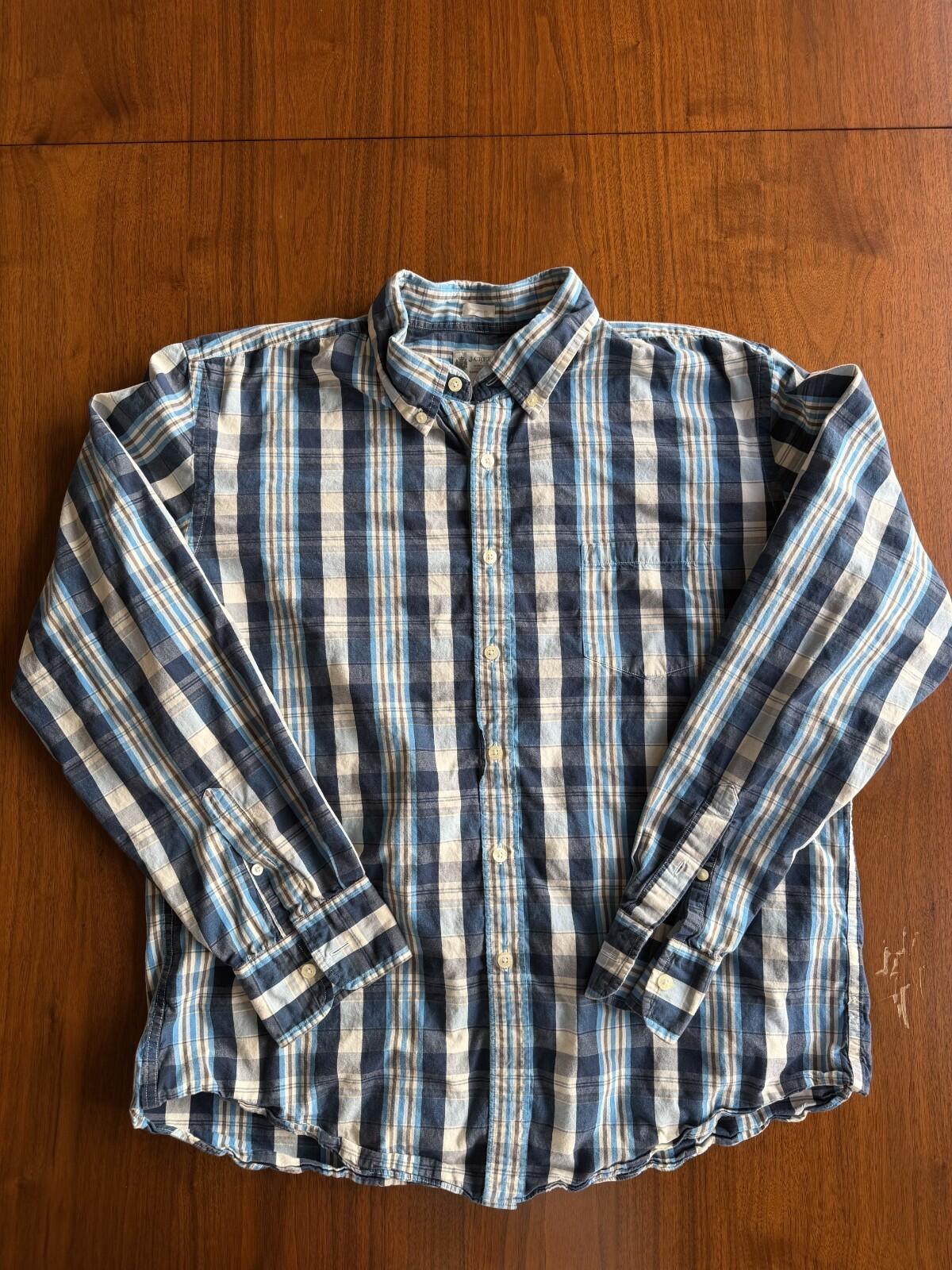 J.Crew Men's Blue Plaid Casual Tailored Long Sleeve Button Down - Size XL