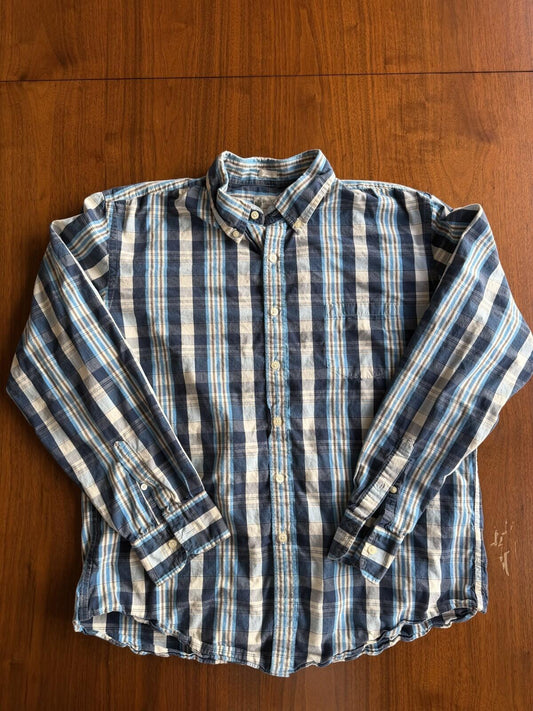 J.Crew Men's Blue Plaid Casual Tailored Long Sleeve Button Down - Size XL