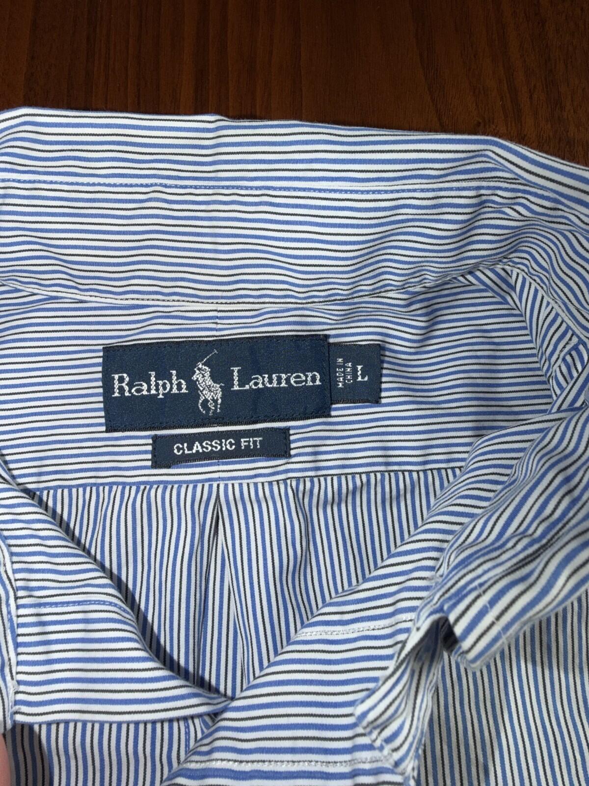 Ralph Lauren Men's Classic Fit Blue Striped Button-Down Shirt - Size L