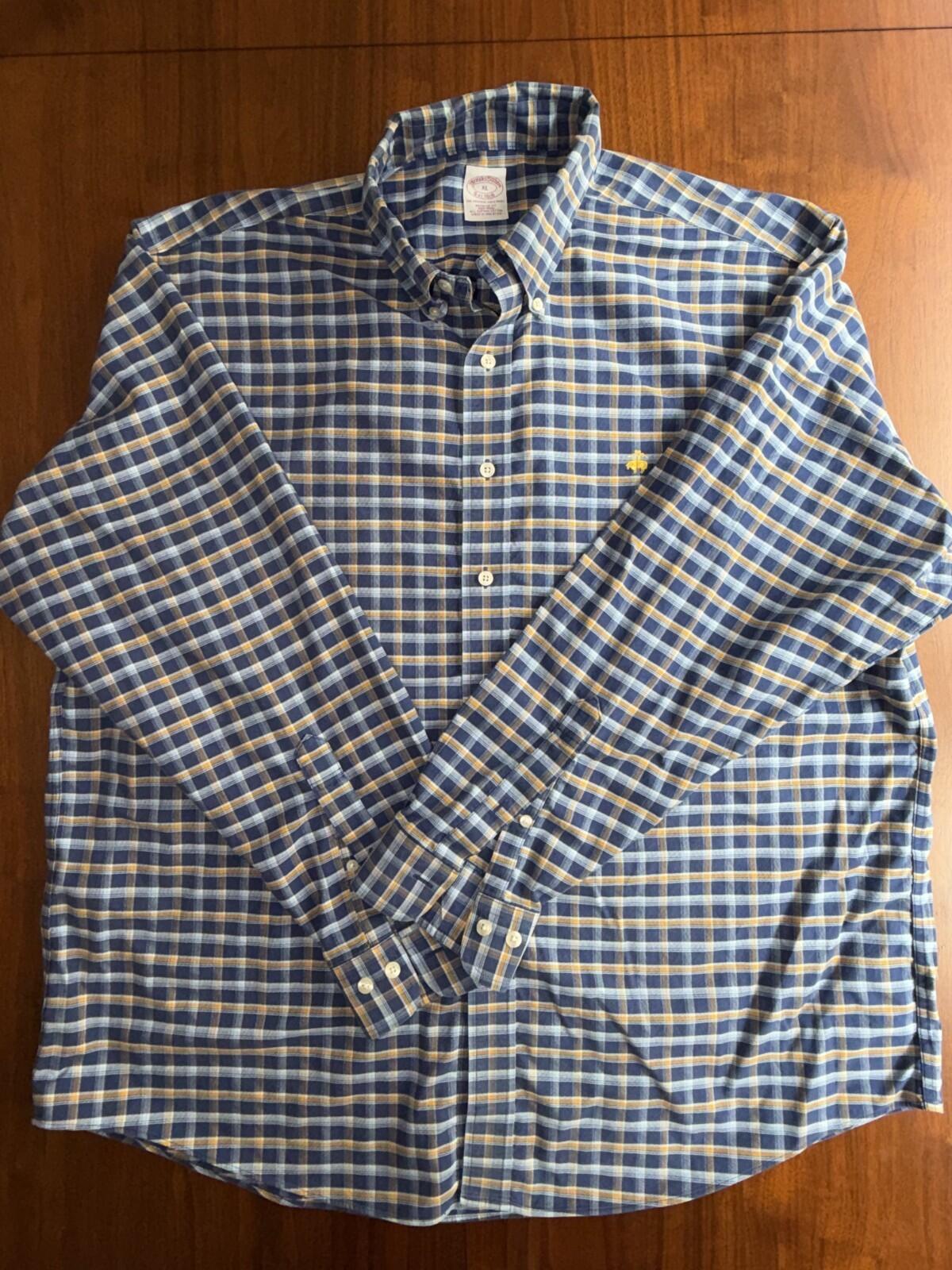 Brooks Brothers Men's Regular Fit Blue & Yellow Plaid Button-Down - Size XL