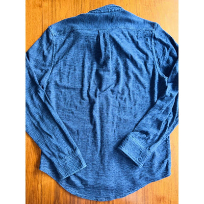 J.Crew Mens Indigo Cotton Knit Goods Slub Long-Sleeve Button-Down Shirt - Size M