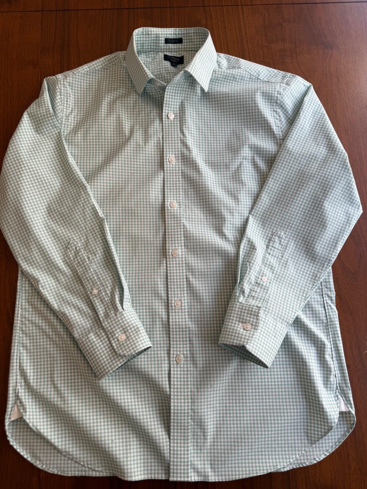 J.Crew Men's Ludlow Classic Fit Gingham Dress Shirt Green & White - Size 16-32