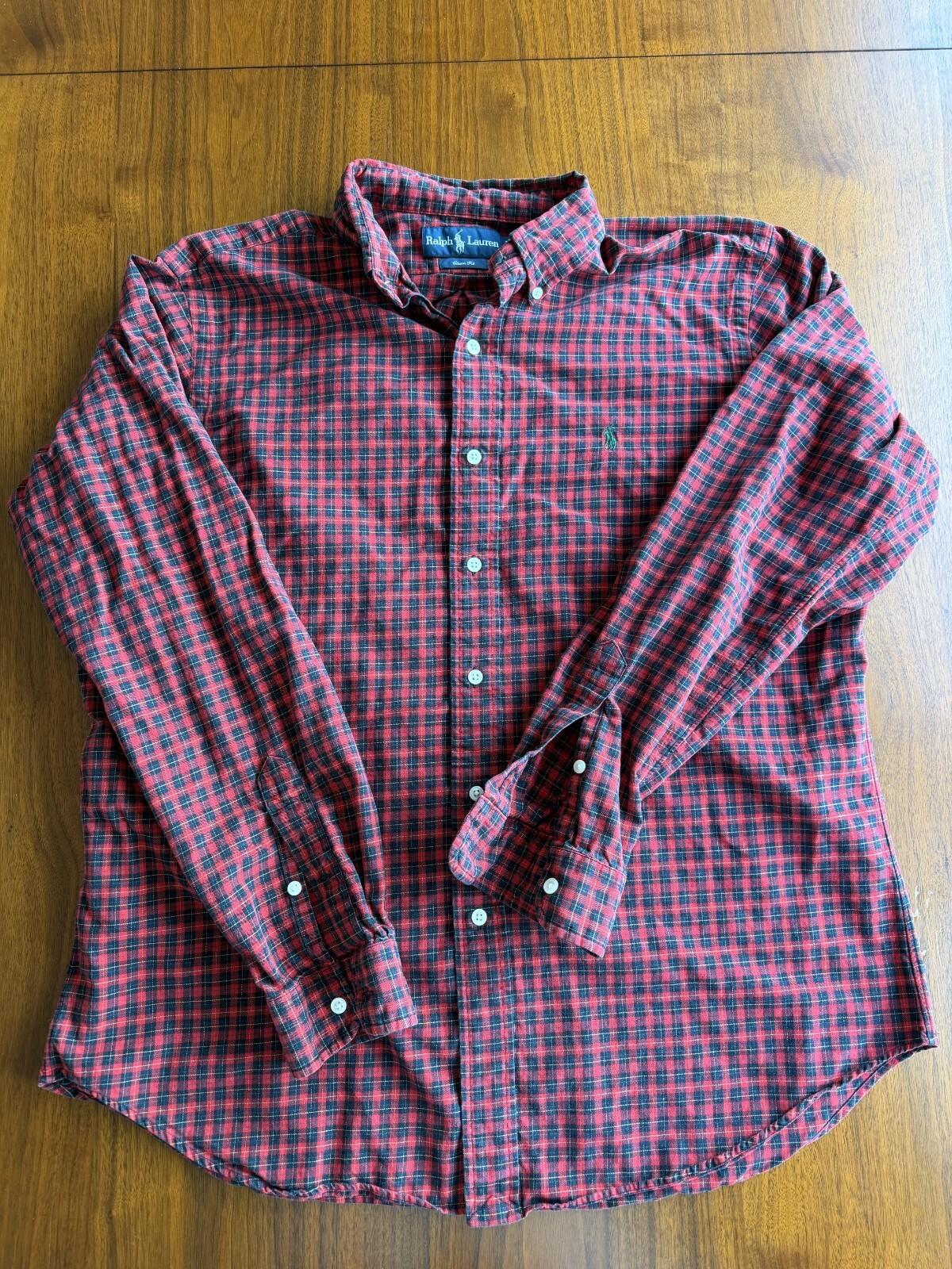 Polo Ralph Lauren Men's Classic Fit Red Plaid Button-Down - Size L