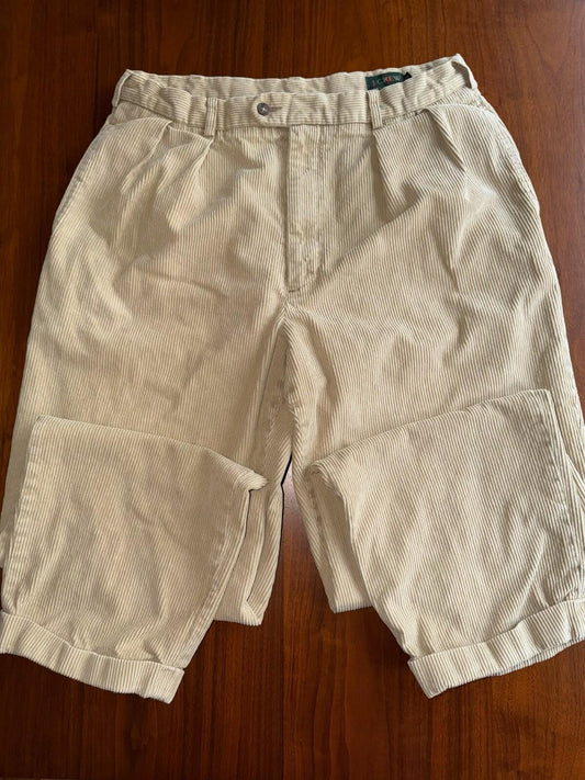 Vintage J.Crew Men's Pleated Tan Corduroy Pants - Size 34x30