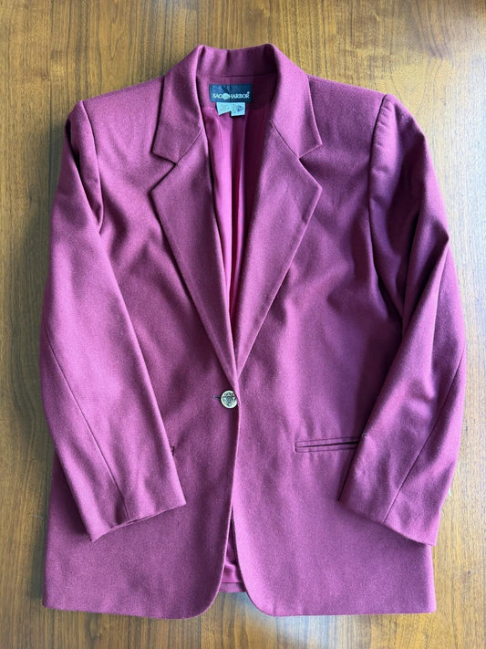 Vintage Sag Harbor 100% Pure New Wool Blazer Jacket Burgundy - Size 12