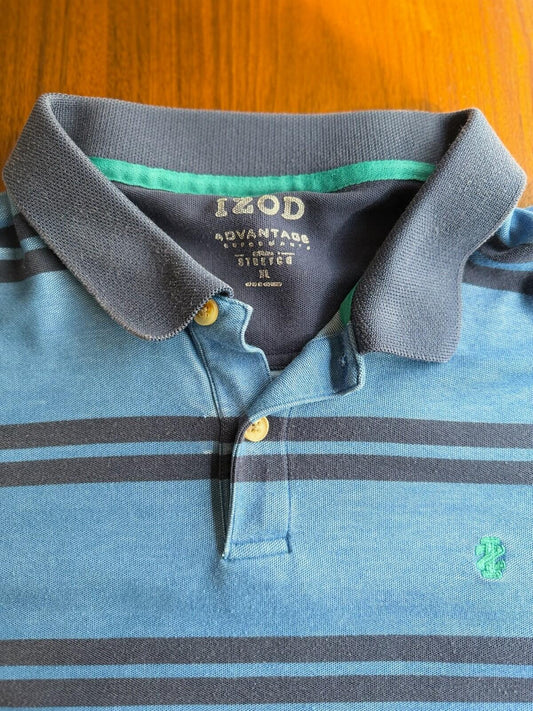 IZOD Men's Advantage Performance Blue Striped Short Sleeve Polo Shirt - Size XL