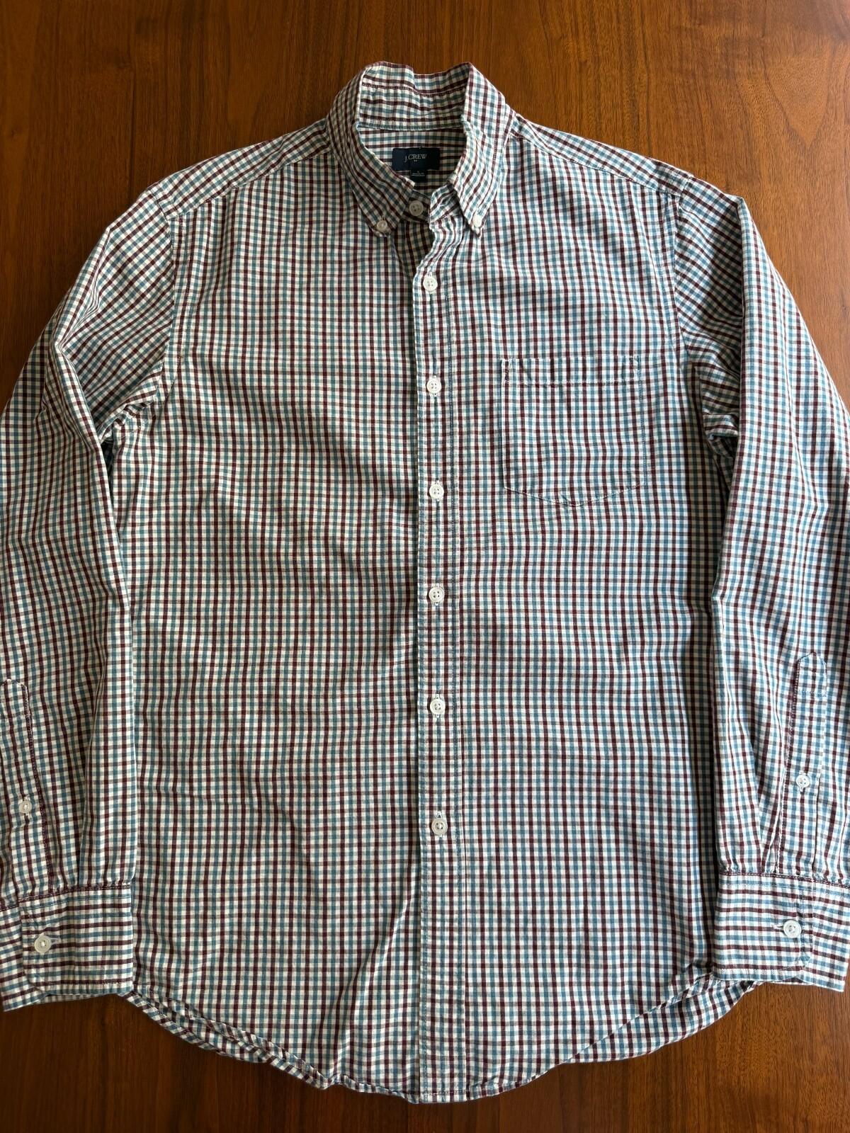 J.Crew Men's Small Button-Down Shirt Blue & Burgundy Multi-Check Plaid S