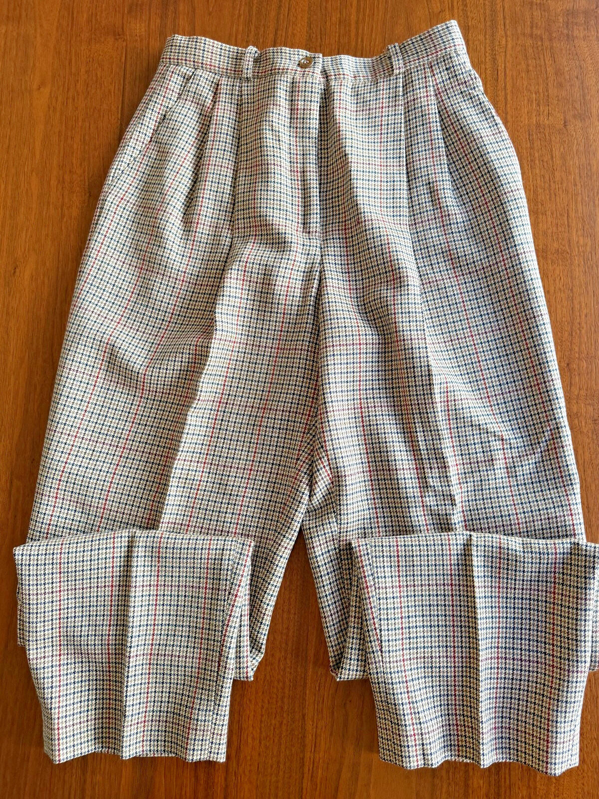 Vintage Charter Club Women's Wool High Rise Pleated Houndstooth Pants - Size 8P