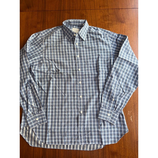 Billy Reid Men's L Full Cut Blue Plaid Long Sleeve Button Down Shirt