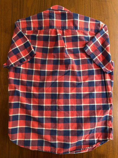 GAP Men's Red & Navy Plaid Short Sleeve Button Front Shirt - Size M
