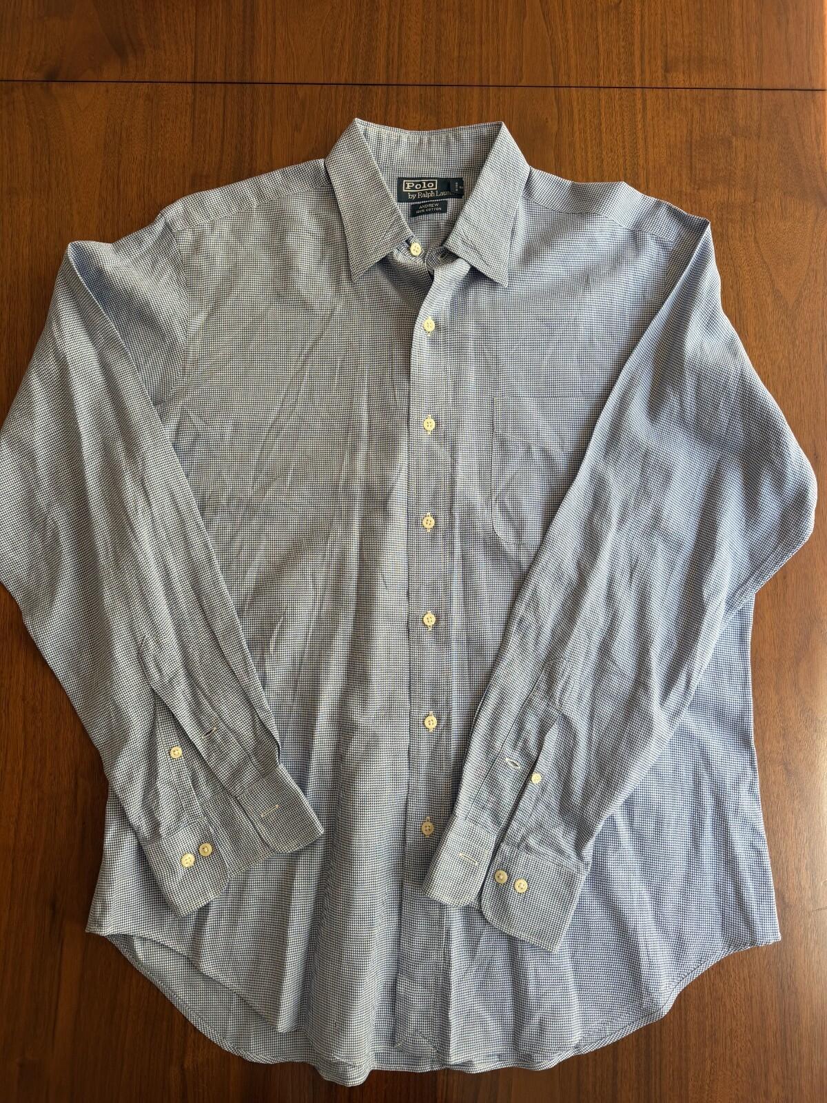 Polo Ralph Lauren Men's Andrew Blue Micro-Check Blue Button-Down - Size 16-34/35