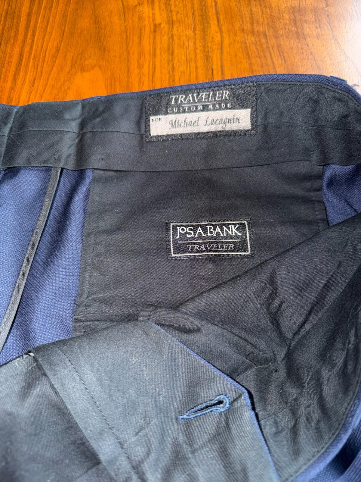 Jos. A. Bank Traveler Custom Made Men's Dress Trousers Navy Blue Pleated 36x31