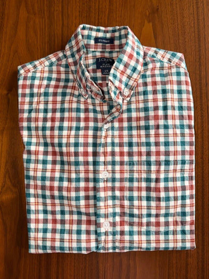 J.Crew Men's Flex Washed Classic Fit Green & Red Plaid Button Down Shirt - XS