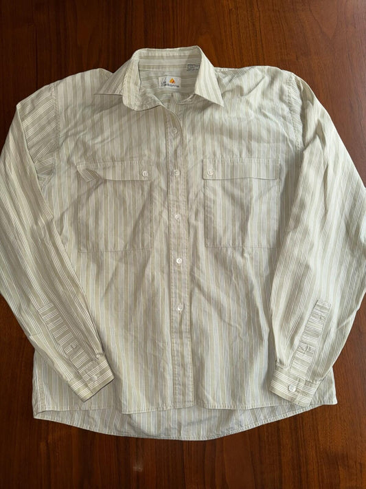 Vintage Liz Claiborne Women's Cotton Striped Long Sleeve Button Down Tan - Size
