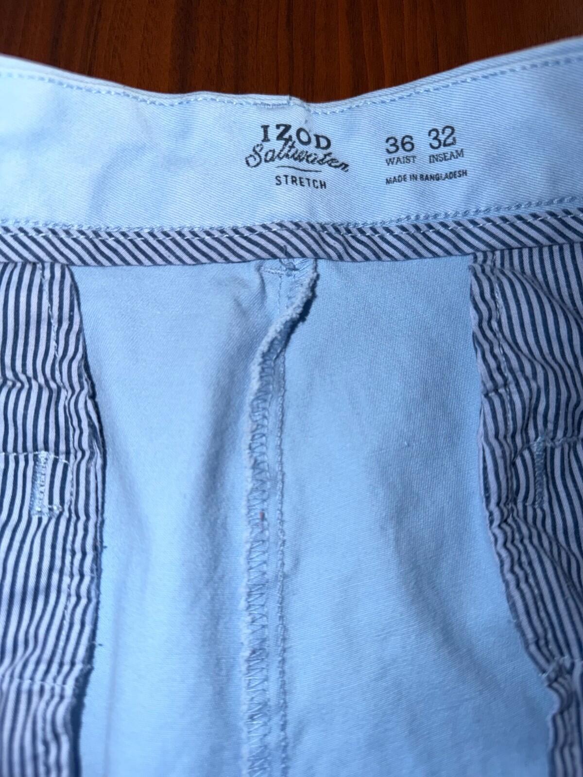 IZOD Saltwater Stretch Straight Fit Chino Pants Light Blue - Size 36x32