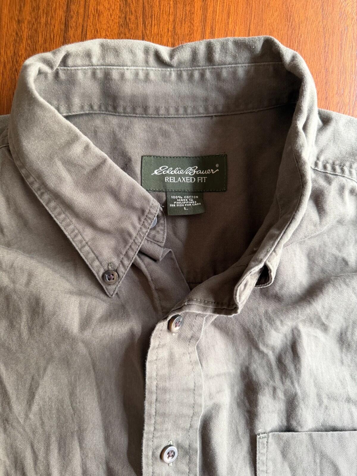 Eddie Bauer Relaxed Fit Long Sleeve Button Down Shirt Olive Green L