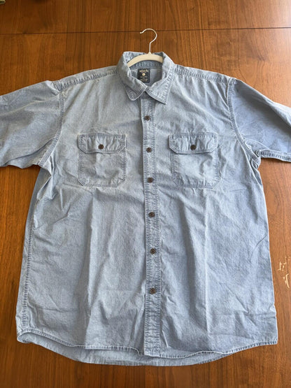 RedHead Men's Short Sleeve Blue Button-Down Work Shirt - Size Large
