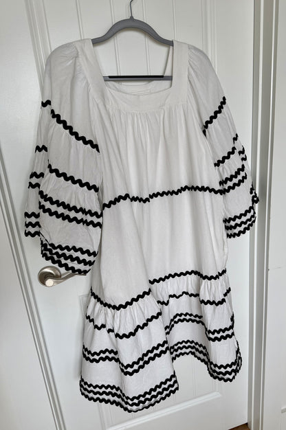 Lisa Marie Fernandez White Dress with Black Bric Brac Trim - Size S