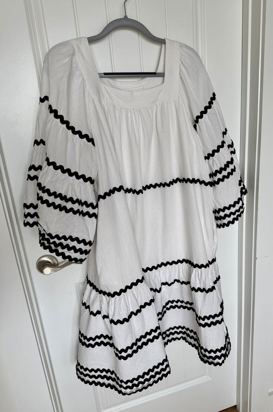 Lisa Marie Fernandez White Dress with Black Bric Brac Trim - Size S
