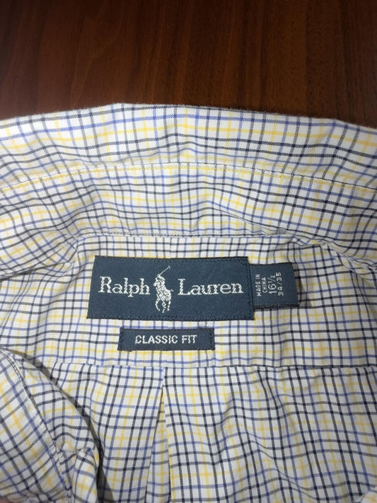 Polo Ralph Lauren Men's Plaid Dress Shirt White/Navy/Yellow - Size 16.5