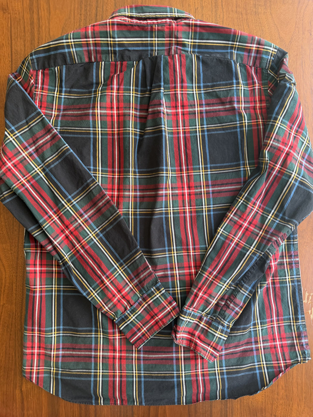 J.Crew Slim Fit Secret Wash Organic Cotton Black Tartan Plaid Shirt - Size L