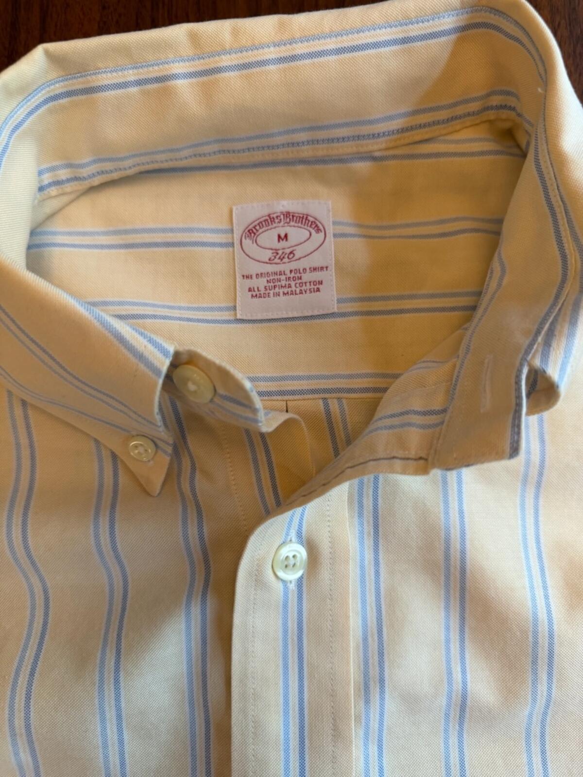 Brooks Brothers 346 Men's Long Sleeve Yellow Striped Button-Down Shirt - Size M