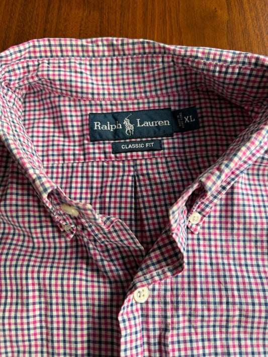 Polo Ralph Lauren Men's Classic Fit Pink/Blue Gingham Plaid SS Shirt - Size XL