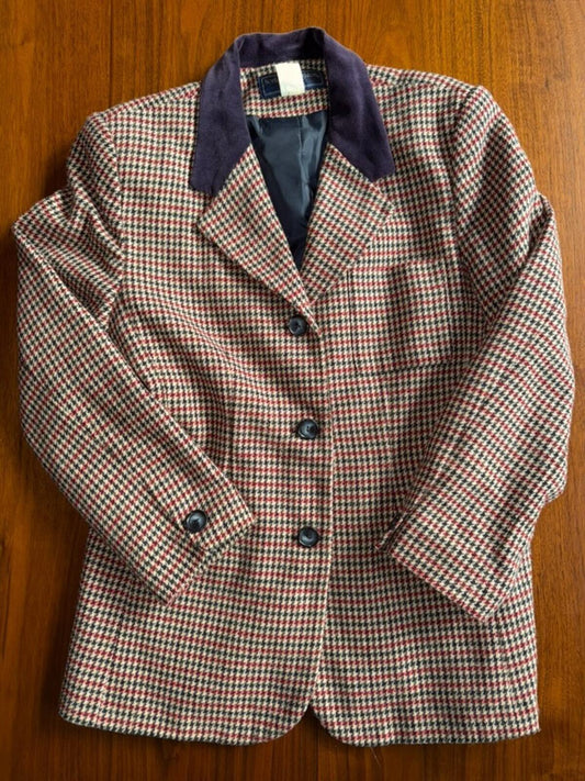 Vintage Norton McNaughton Petite Houndstooth Wool Blend Blazer w/Velvet Collar -