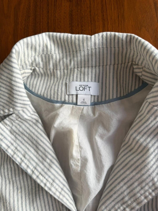 Ann Taylor LOFT Women's Ticking Stripe Pleated Peplum Blazer Jacket - Size 6