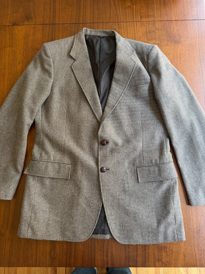 Vintage Sears Roebuck and Co. Brown Houndstooth Wool Tweed Sport Coat 42L