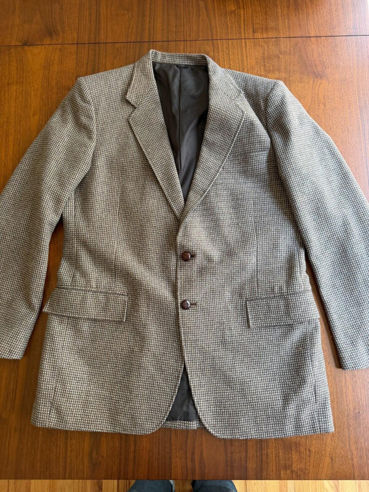 Vintage Sears Roebuck and Co. Brown Houndstooth Wool Tweed Sport Coat 42L