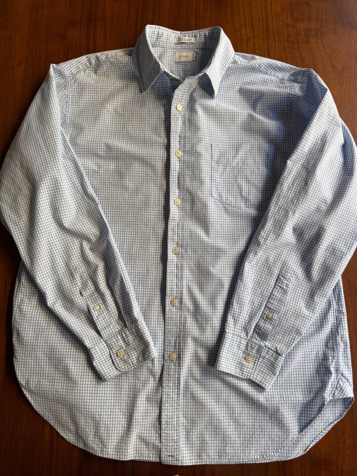 J.Crew Men's Slim Fit 1 2-Ply Cotton Blue Micro-Check Button Down Shirt - Size L