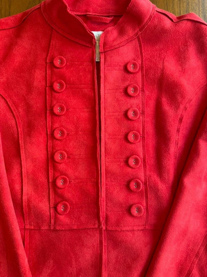 Multiples Women's Red Faux-Suede Military Style Jacket - Size S