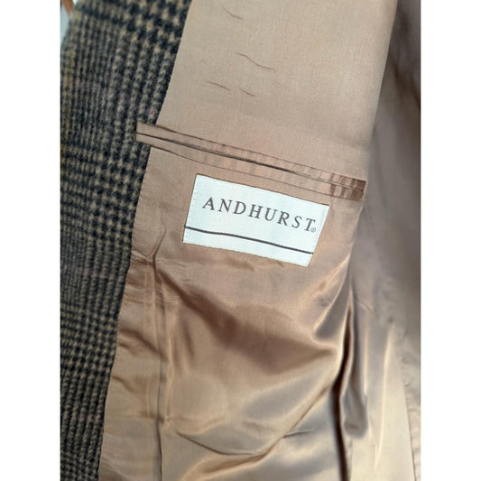 Vintage Andhurst Brown Plaid Tweed Wool Blend Two-Button Sport Coat Blazer 44R