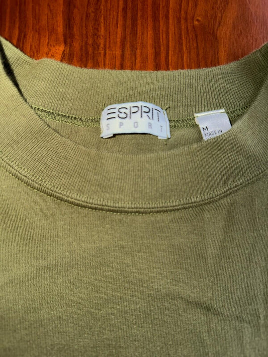 Vintage 90s Esprit Sport Women's Olive Green Pocket T-Shirt - Size M
