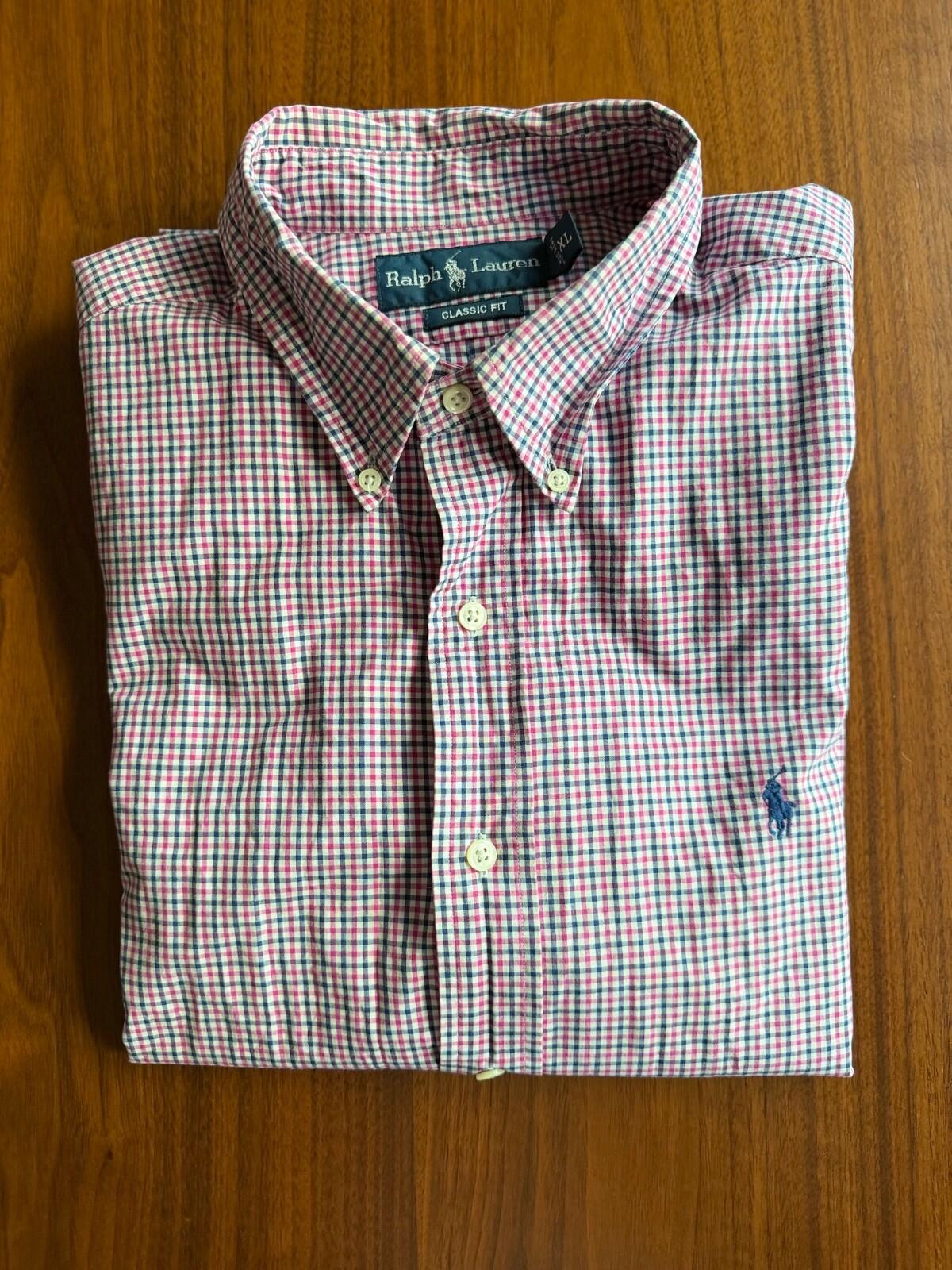 Polo Ralph Lauren Men's Classic Fit Pink/Blue Gingham Plaid SS Shirt - Size XL