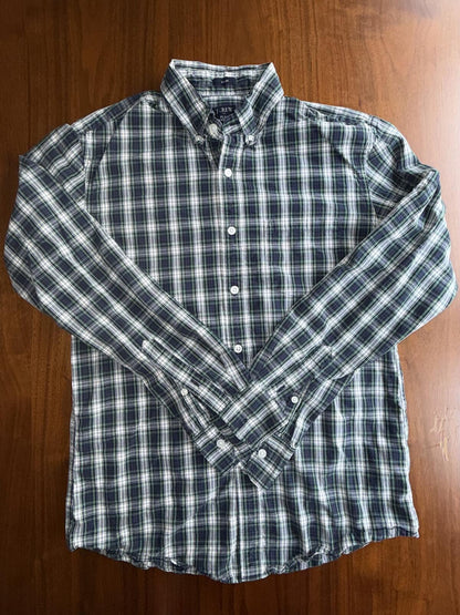 J.Crew Men's Slim Flex Washed Button Front Shirt Navy& Green Plaid - Size M