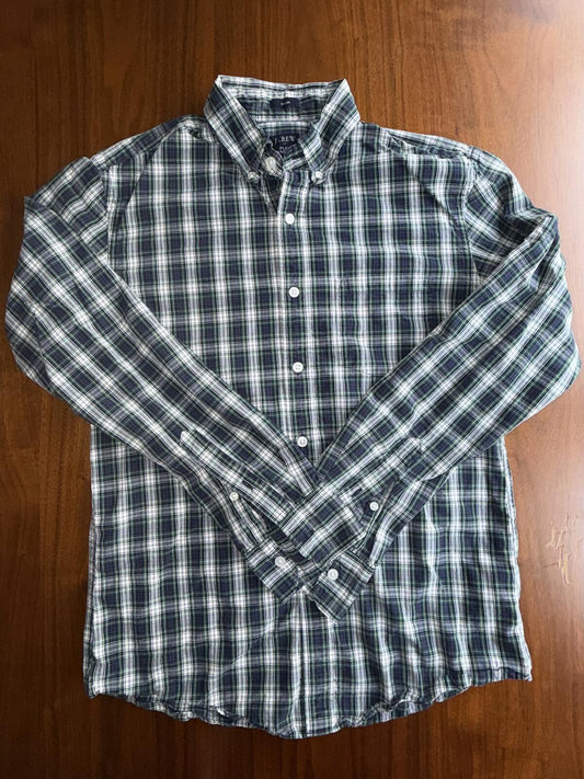 J.Crew Men's Slim Flex Washed Button Front Shirt Navy& Green Plaid - Size M