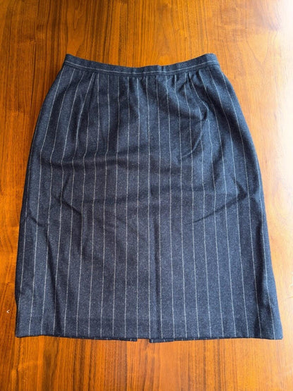 Vintage Badgley Mischka Women's Wool Pinstripe Skirt Charcoal Grey - Size 14