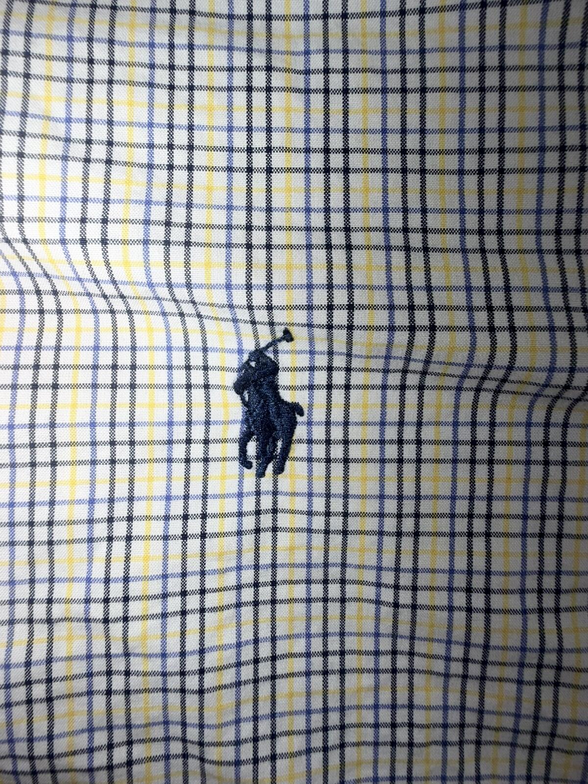 Polo Ralph Lauren Men's Plaid Dress Shirt White/Navy/Yellow - Size 16.5