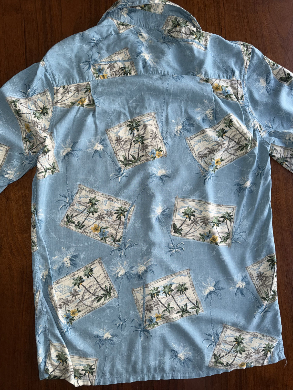 Batik Bay Men's Light Blue Hawaiian Shirt with Palm Tree Print - Size S