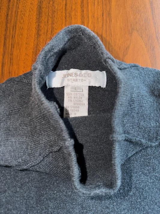 Jones & Co Women's Cotton Blend Stretch Mock Neck SS Sweater Grey - Size L