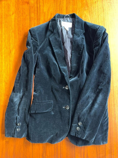 Vintage Women's Slices Black Velvet Two Button Blazer Made in Japan - Size 7