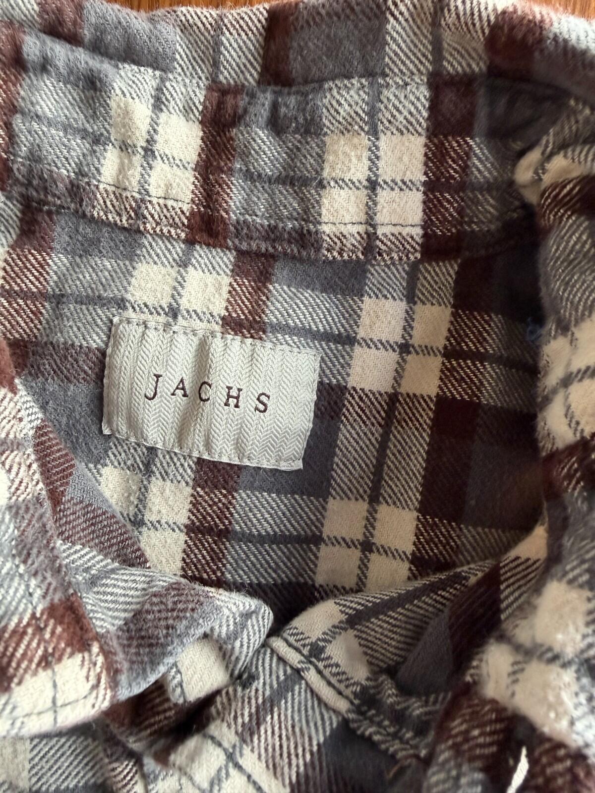 Jachs NY Men's Heavy Flannel Grey/Burgundy Long Sleeve Button Down - Size M