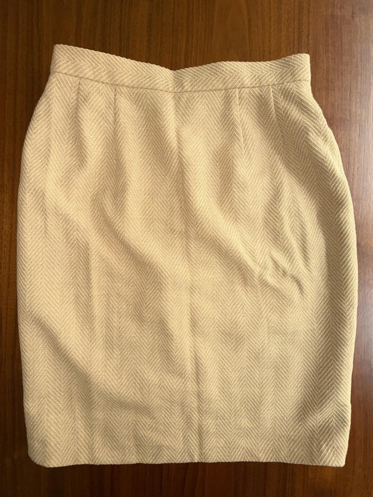 Vintage Jaeger Beige Herringbone Wool Skirt Suit Set - Size 4