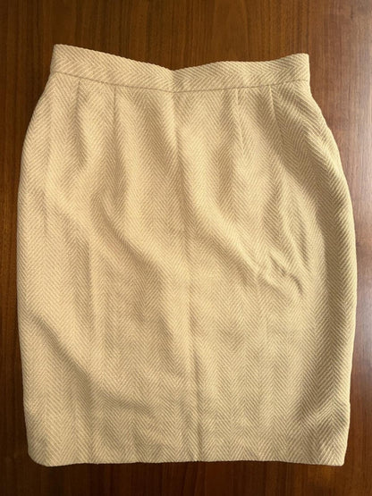 Vintage Jaeger Beige Herringbone Wool Skirt Suit Set - Size 4