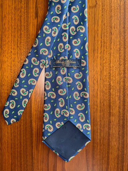 Brooks Brothers Makers Blue Silk Paisley Tie - Handmade in USA